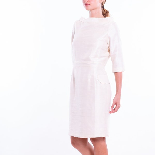 MEGAN robe 100% soie sauvage naturelle - ivoire/ blanc