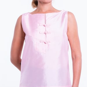 KIM pink silk top 100% natural taffeta silk Pink