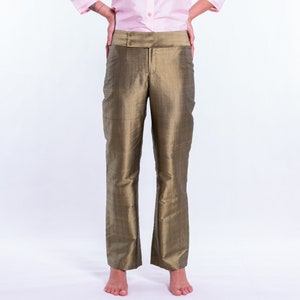 DIANE pantalon 100% soie taffeta khaki image 1