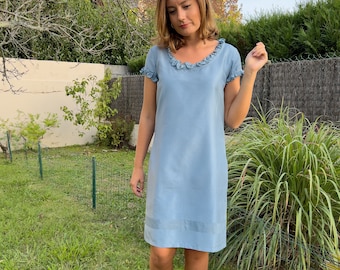 ANAELLE himmelblaues Kleid aus reiner Seide – 100 % natürliche Taftseide – puderblau