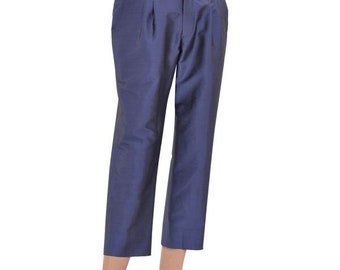 DOROTHY blue silk cropped trousers 7/8ths - 100% natural taffeta silk