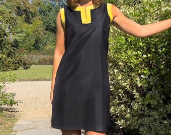 CAPRI silk dress- 100% natural taffeta silk - black and yellow