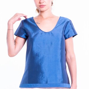 AVA blue silk top 100% natural taffeta silk image 2