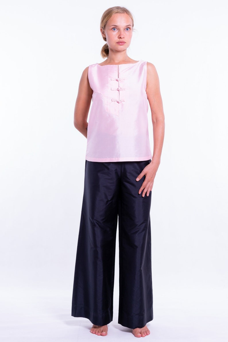 KIM pink silk top 100% natural taffeta silk image 1