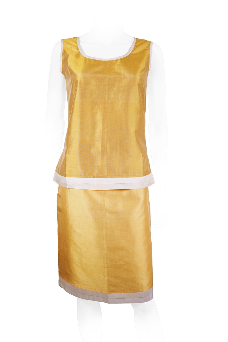 KATIA yellow silk skirt 100% natural taffeta silk image 1