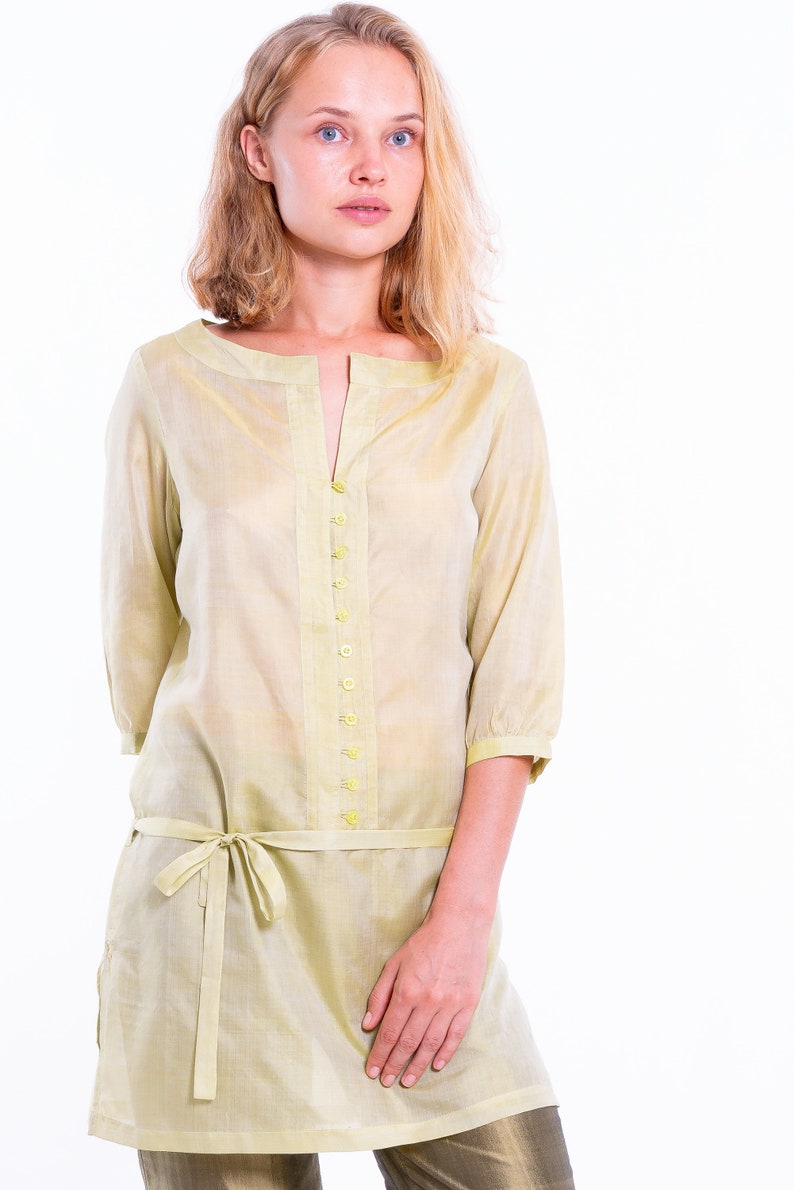 SHANTI green silk tunic 100% natural chiffon silk image 2