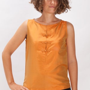 KIM pink silk top 100% natural taffeta silk Yellow