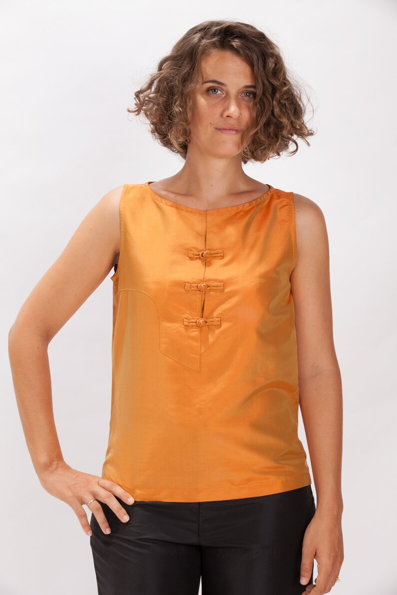 KIM pink silk top 100% natural taffeta silk Yellow