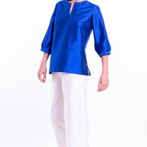 LAZULI royal blue pure silk top 100% natural taffeta silk image 2