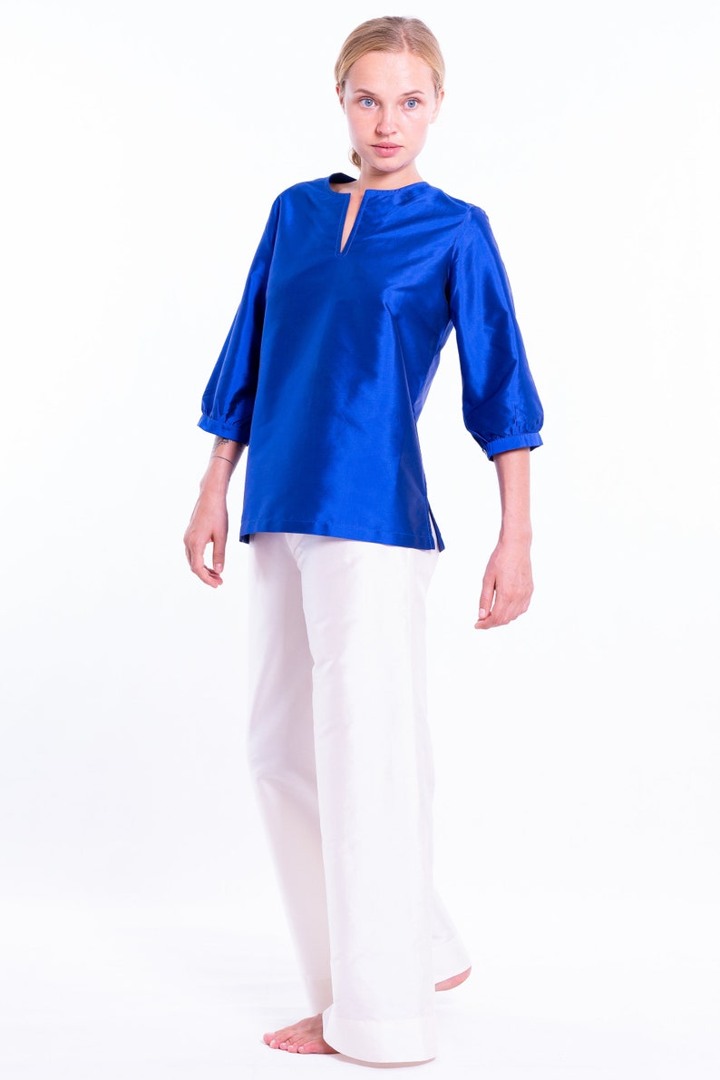 LAZULI royal blue pure silk top 100% natural taffeta silk image 2