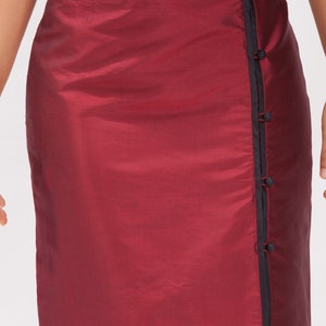 DELPHINE jupe 100% soie taffeta naturelle rouge & noir Rouge