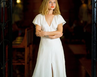CAROLE white silk dress- 100% natural chiffon silk