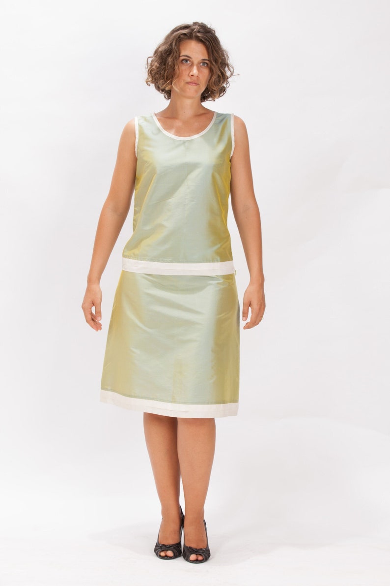 KATIA yellow silk skirt 100% natural taffeta silk image 5