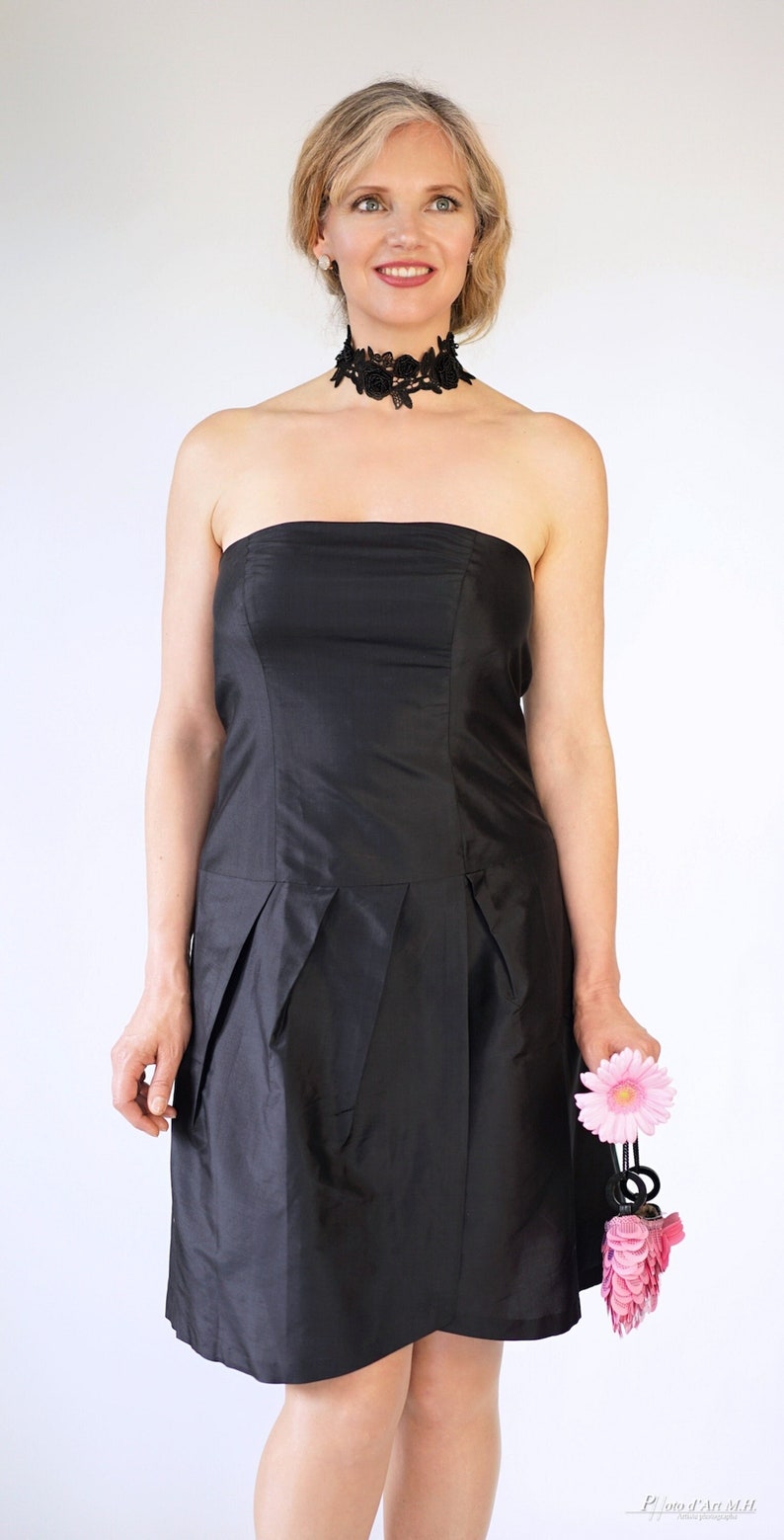 BELLA robe bustier 100% soie taffeta naturelle noir Noir