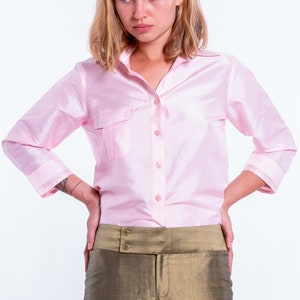 AMBRE pink silk shirt 100% natural taffeta silk image 2