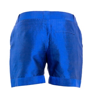 MIAMI electric blue pure silk shorts 100% natural taffeta silk image 3