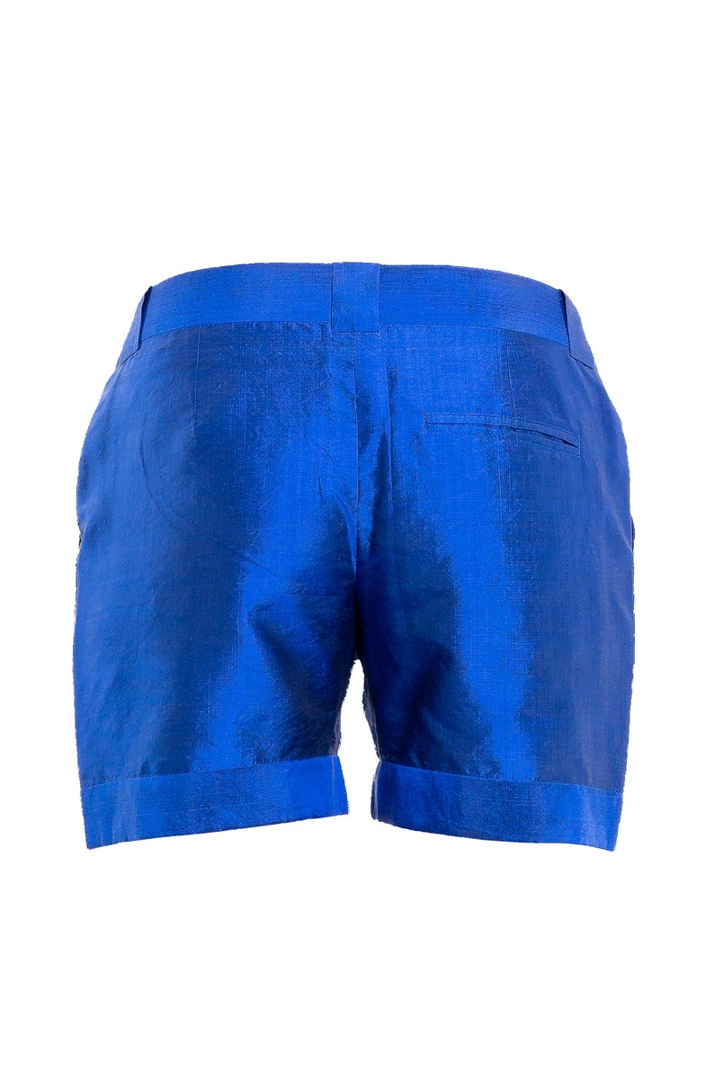 MIAMI electric blue pure silk shorts 100% natural taffeta silk image 3