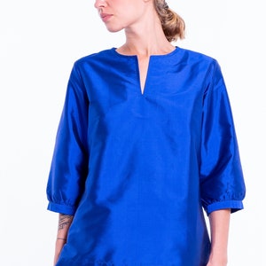 LAZULI royal blue pure silk top 100% natural taffeta silk image 3