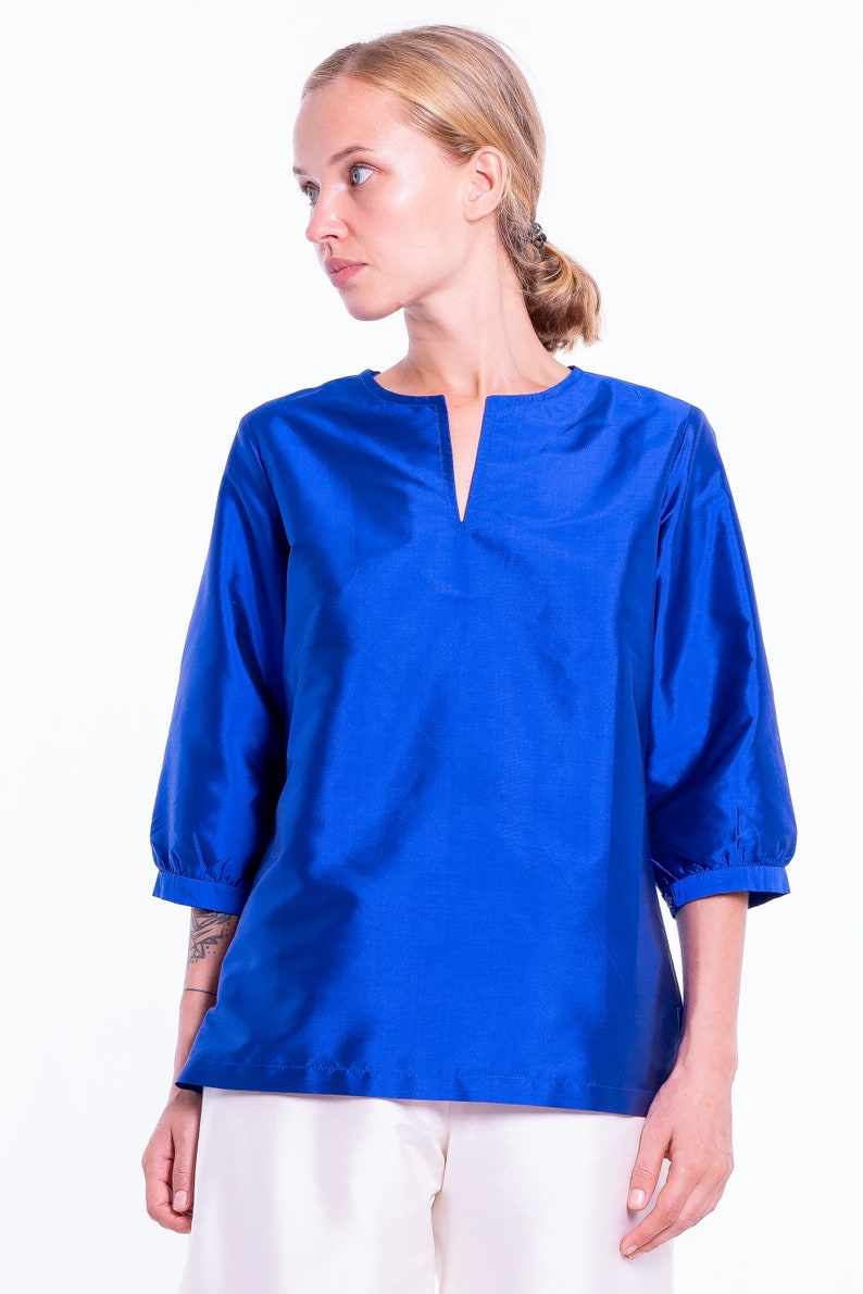 LAZULI blouse soie pure taffeta naturelle bleu royal image 3