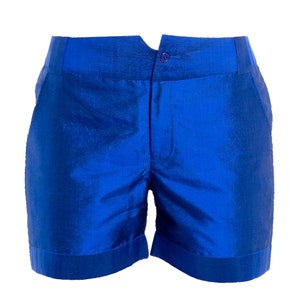 MIAMI electric blue pure silk shorts 100% natural taffeta silk image 2