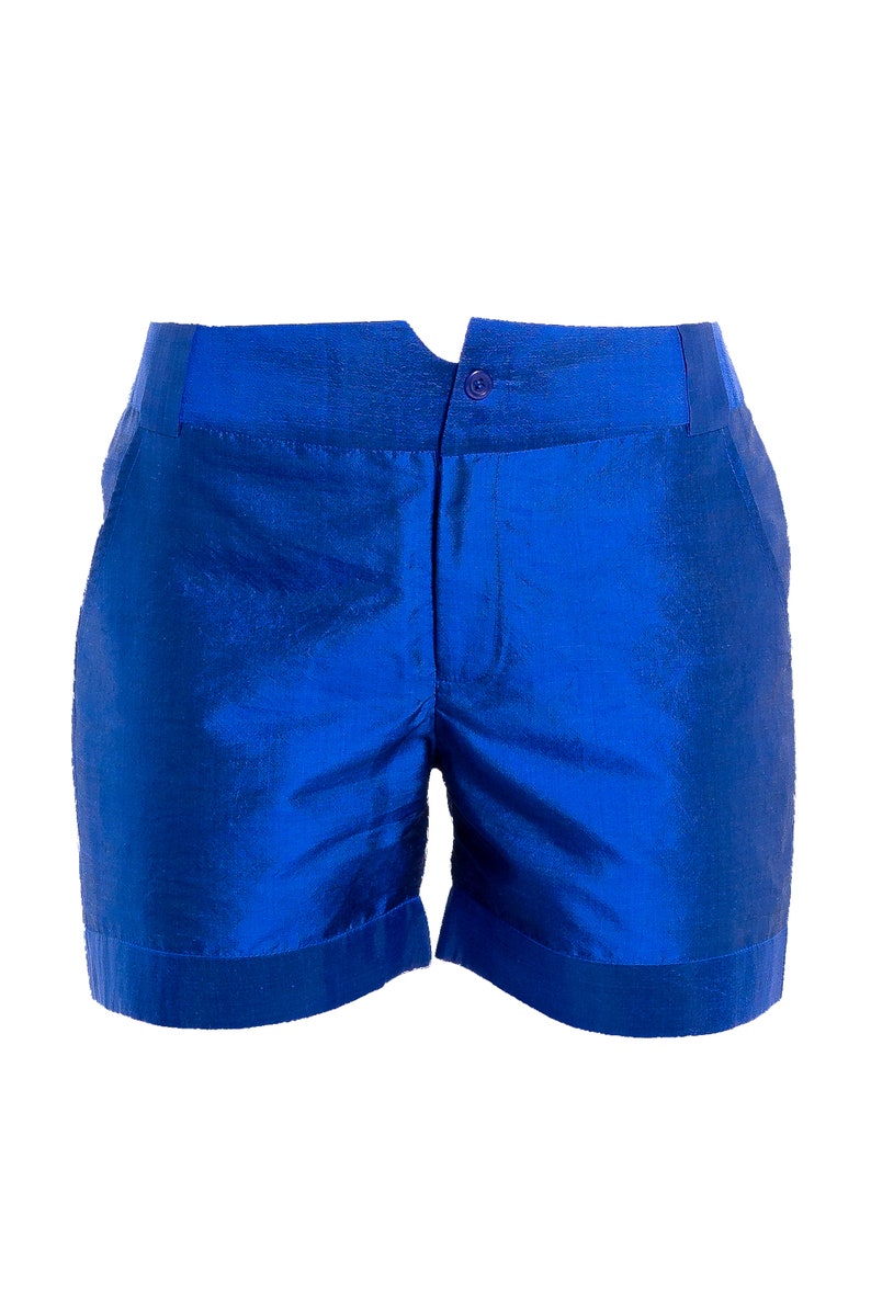 MIAMI electric blue pure silk shorts 100% natural taffeta silk image 2