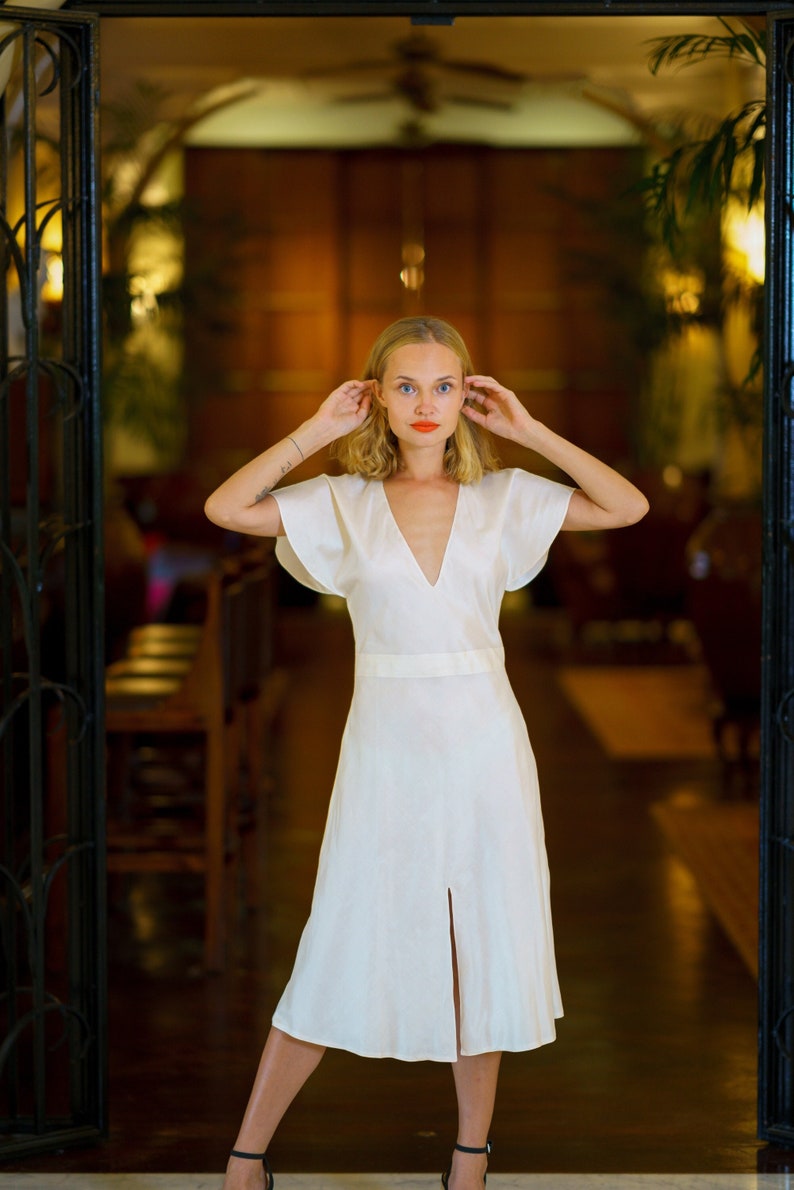 CAROLE white silk dress 100% natural chiffon silk image 1