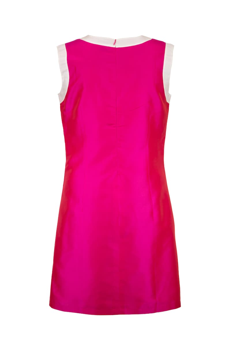 CAPRI silk dress 100% natural taffeta silk fuschia pink & white image 4