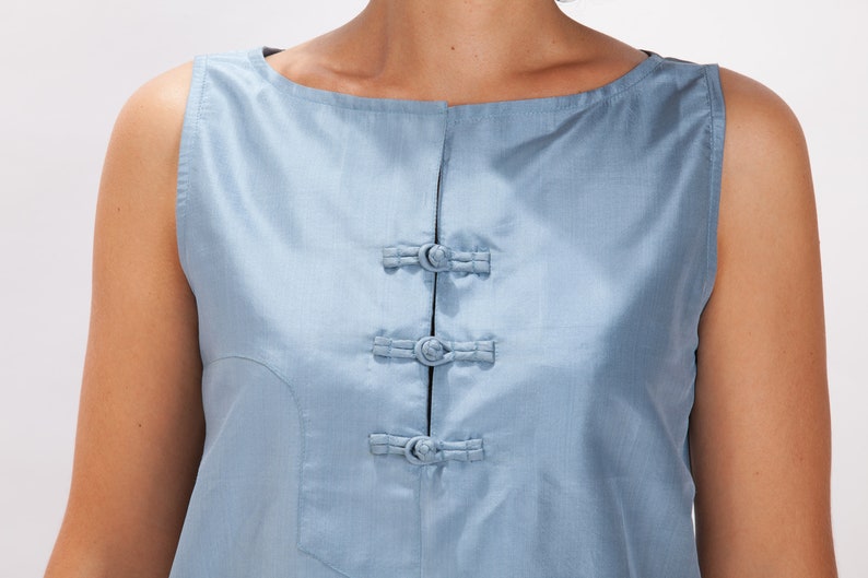 KIM top 100% soie taffeta naturelle bleu image 3