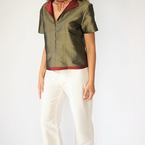 DIANE pantalon 100% soie taffeta khaki image 4