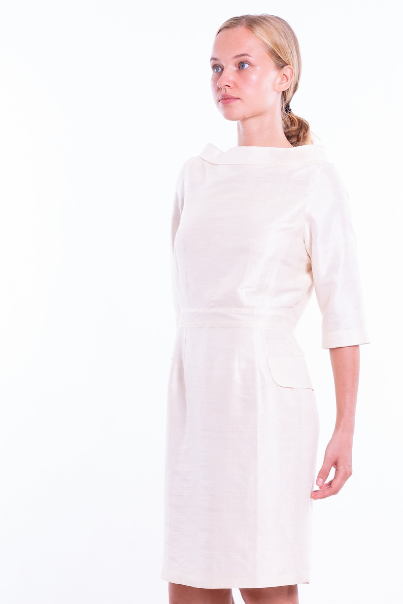 MEGAN white silk dress 100% natural raw silk image 3