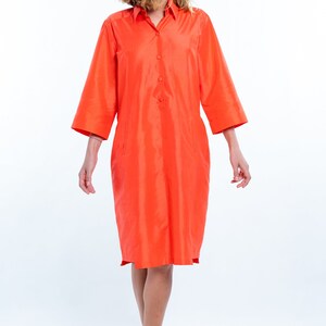 ATHALIA orange pure silk shirt dress 100% natural mulberry silk image 2