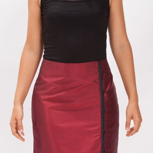 DELPHINE jupe 100% soie taffeta naturelle rouge & noir image 2