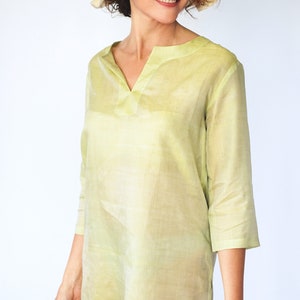 CLARA green silk tunic 100% natural chiffon silk image 2