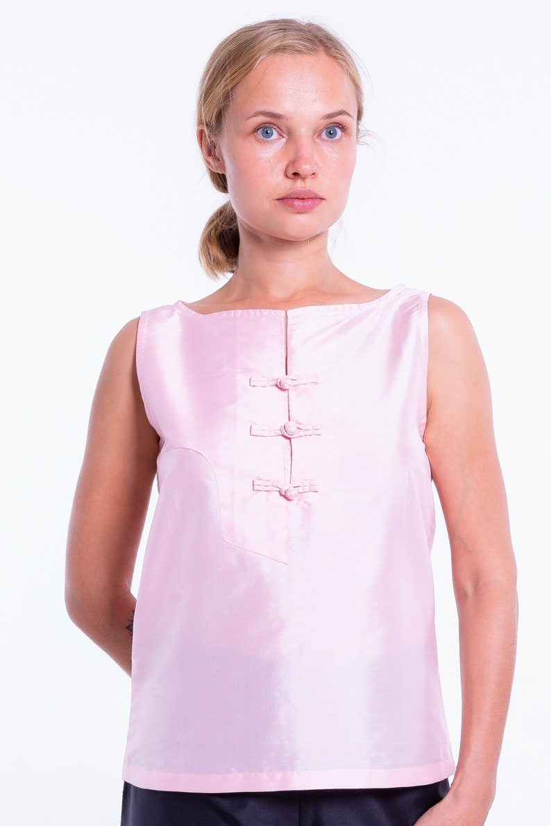 KIM pink silk top 100% natural taffeta silk Pink