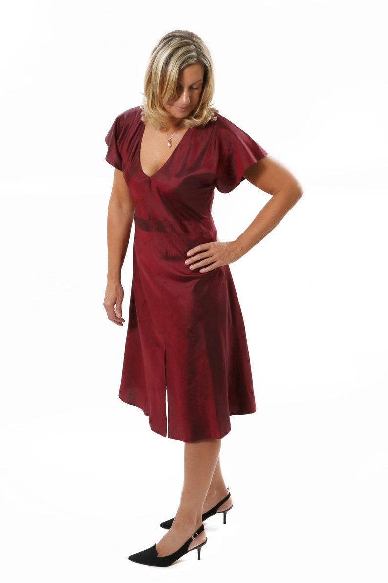 CAROLE red silk dress 100% natural chiffon silk image 2