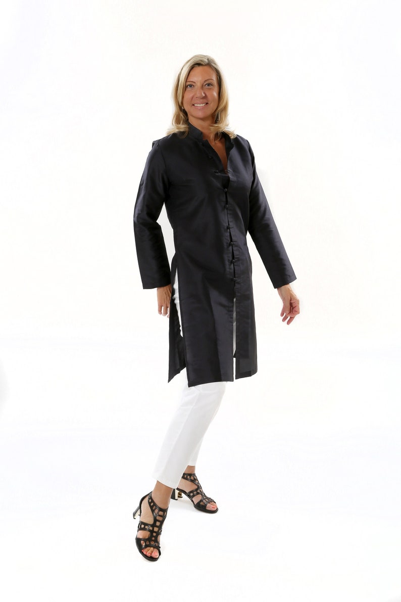 NOHAD black pure silk tunic dress 100% natural taffeta silk image 1