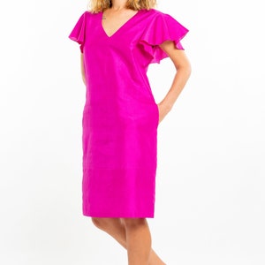 ADELINE robe pure soie taffeta naturelle fuchsia rose image 3