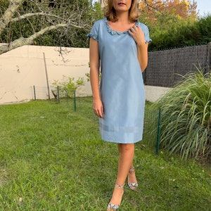 ANAELLE sky blue pure silk dress 100% natural taffeta silk powder blue image 5