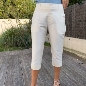 DOROTHY pantalon 100% soie taffeta 7/8eme blanc image 3