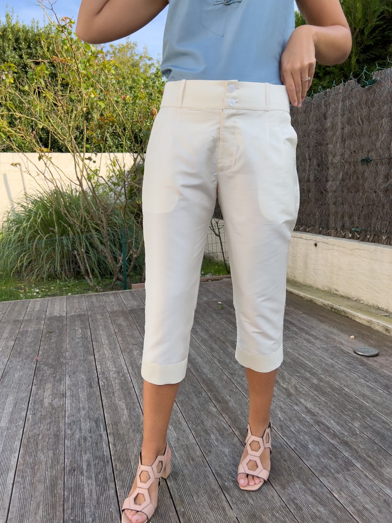 DOROTHY pantalon 100% soie taffeta 7/8eme blanc image 3