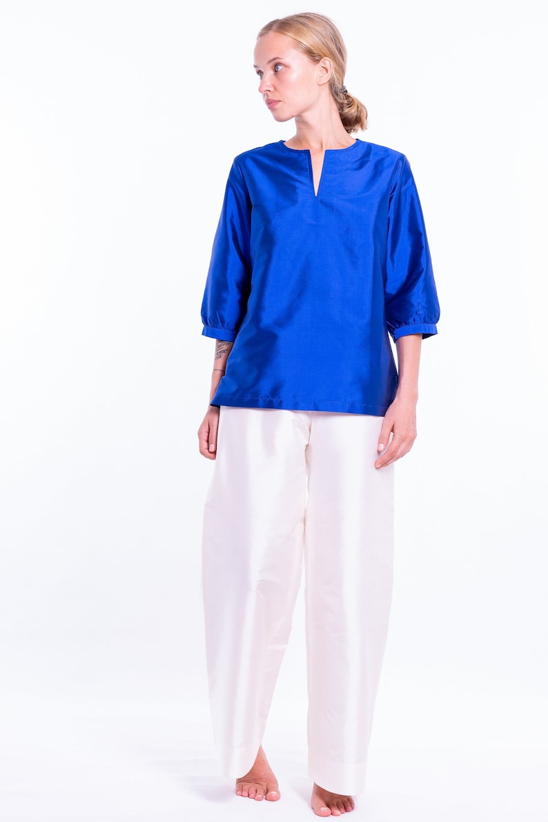 LAZULI blouse soie pure taffeta naturelle bleu royal image 1