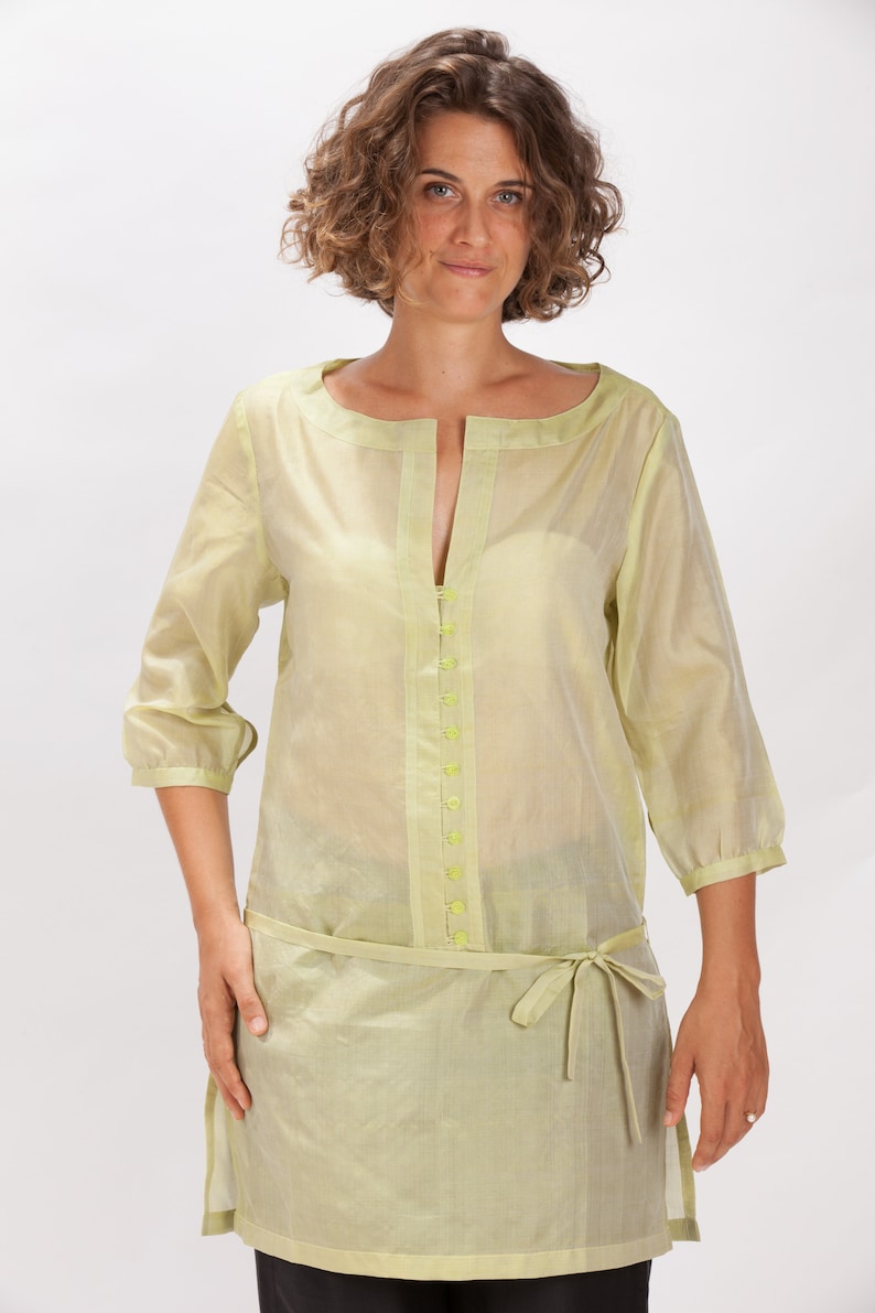 SHANTI green silk tunic 100% natural chiffon silk image 4