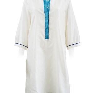 ALEXIA robe 100% soie fine naturelle blanc & bleu image 4