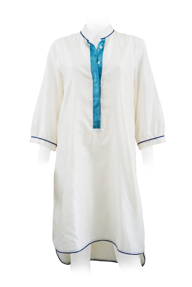 ALEXIA silk dress white & blue 100% natural chiffon silk image 4