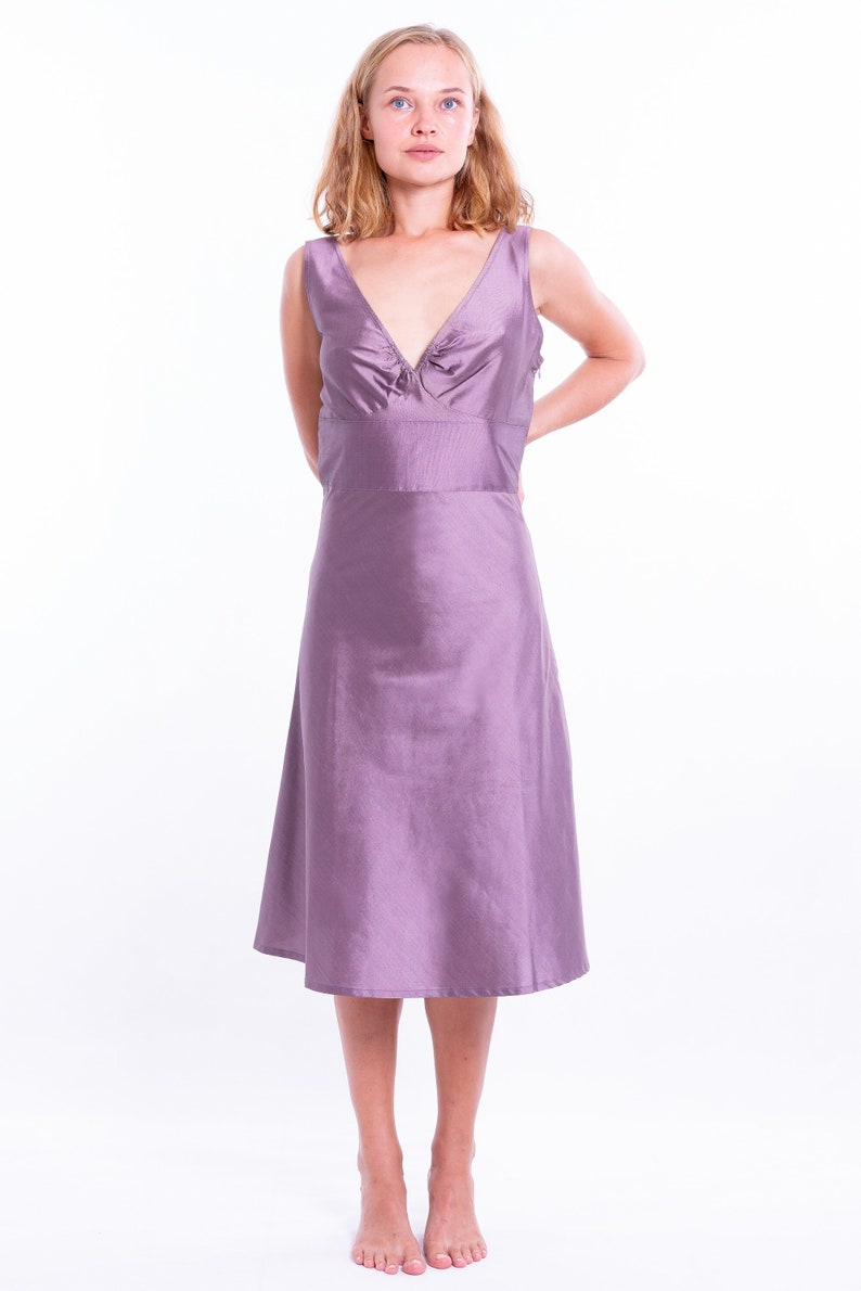 PENELOPE purple silk dress 100% natural taffeta silk image 1