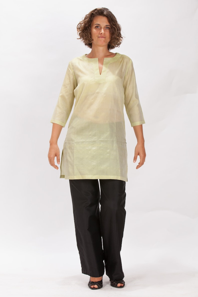 CLARA green silk tunic 100% natural chiffon silk image 1