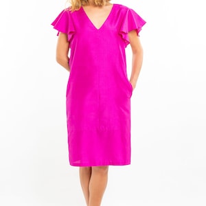 ADELINE fuchsia pure silk dress 100% natural taffeta silk fuchsia pink image 2