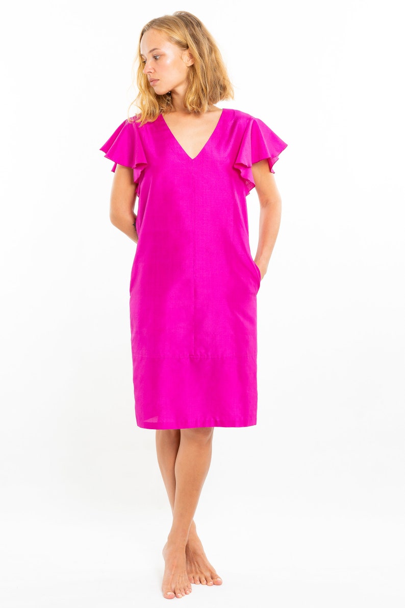 ADELINE fuchsia pure silk dress 100% natural taffeta silk fuchsia pink image 2