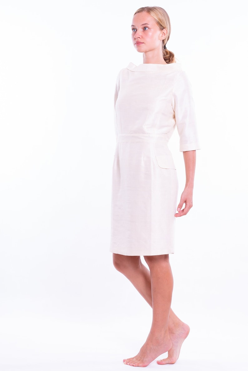 MEGAN white silk dress 100% natural raw silk image 1