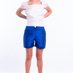 MIAMI electric blue pure silk shorts 100% natural taffeta silk image 1